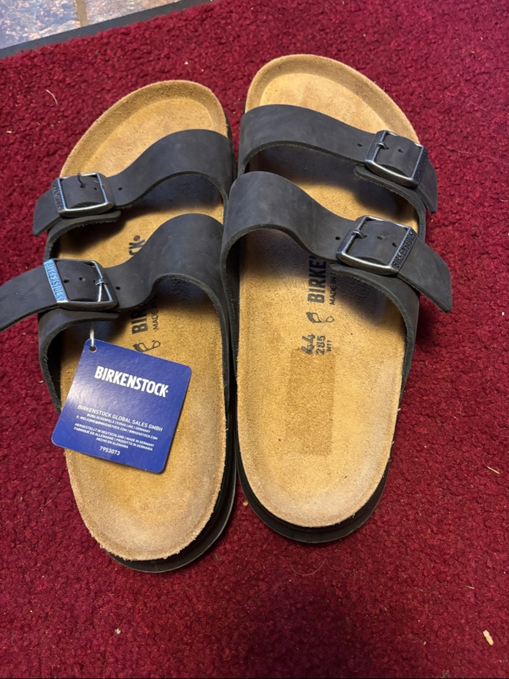 Birkenstock Arizona Two-Strap Sandals in Black and Tan Suede.  New with tags.